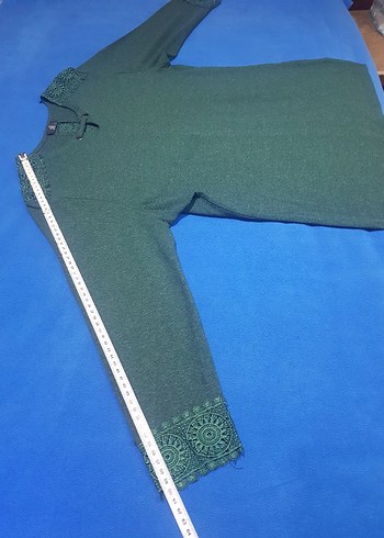 Sİ dantel detaylı triko yeşil bluz kazak - Görsel 5