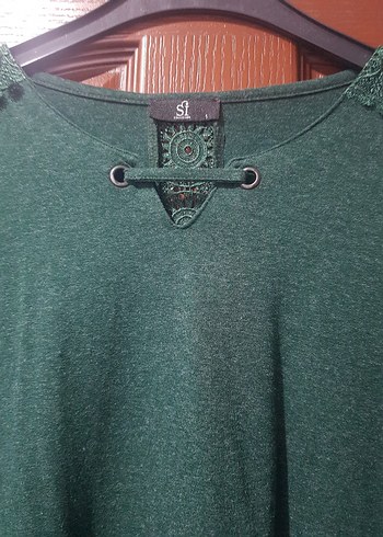 Sİ dantel detaylı triko yeşil bluz kazak - Ana görsel