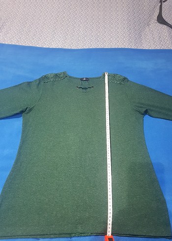 Sİ dantel detaylı triko yeşil bluz kazak - Görsel 4