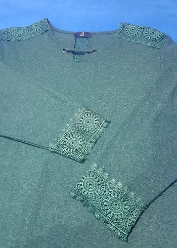 Sİ dantel detaylı triko yeşil bluz kazak - Görsel 6