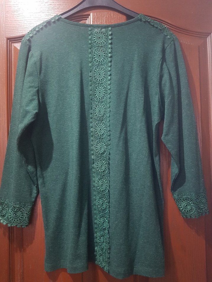 Sİ dantel detaylı triko yeşil bluz kazak - Görsel 3