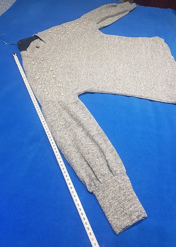 xxs Gri İnci Detaylı Kadın Triko Kazak - Görsel 4