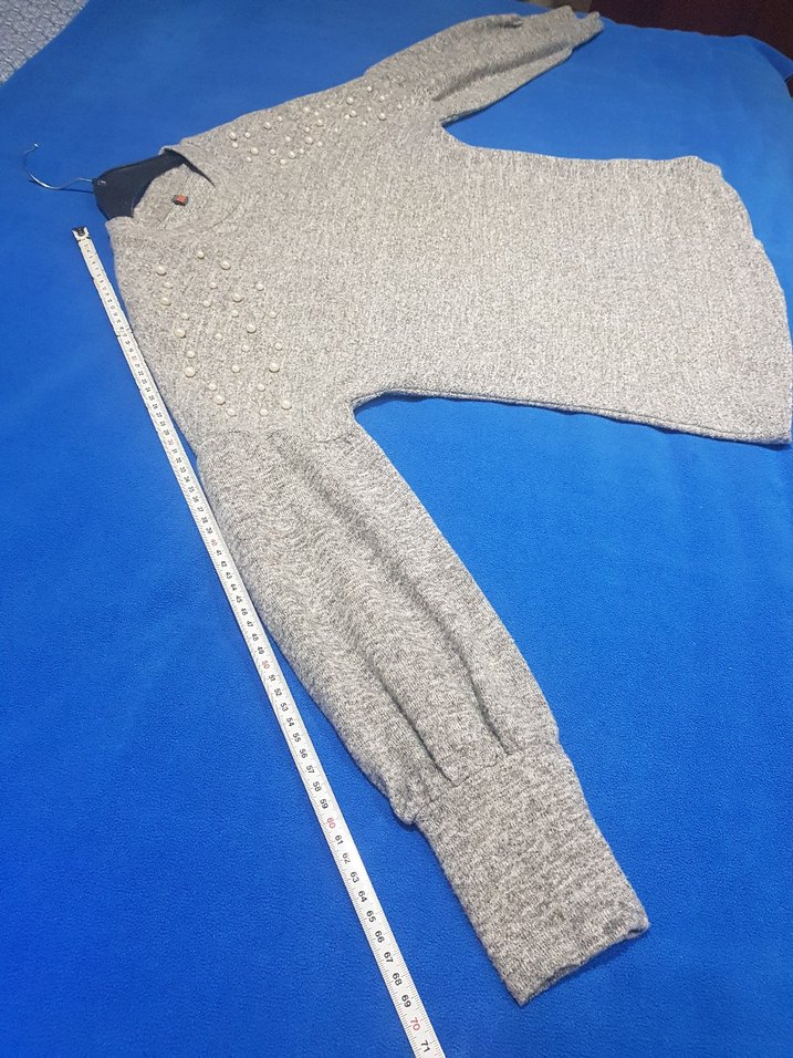 xxs Gri İnci Detaylı Kadın Triko Kazak - Görsel 4