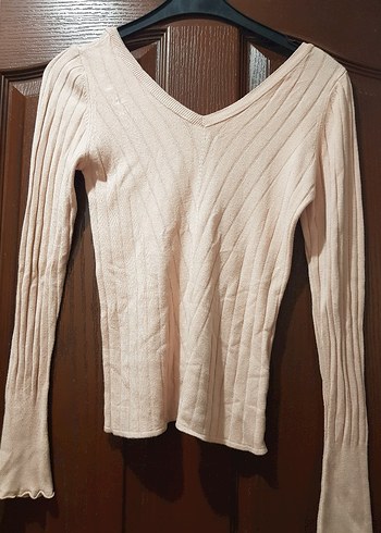 pudra V Yaka Kadın Triko Kazak - Görsel 2