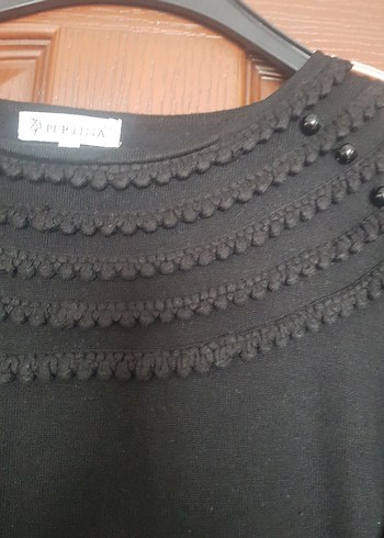 Perlina 1 beden Düğme süsleme  Siyah Triko  kazak - Görsel 2