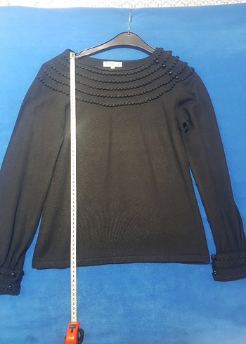 Perlina 1 beden Düğme süsleme  Siyah Triko  kazak - Görsel 4