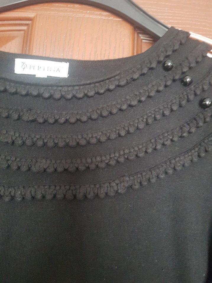 Perlina 1 beden Düğme süsleme  Siyah Triko  kazak - Görsel 2