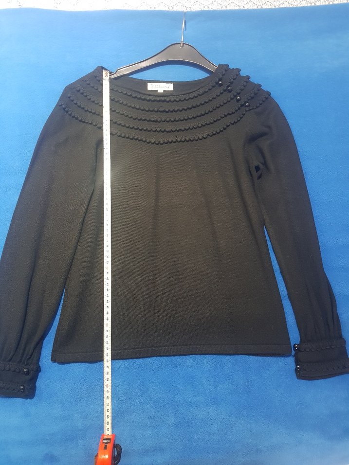 Perlina 1 beden Düğme süsleme  Siyah Triko  kazak - Görsel 4