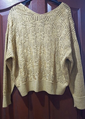 Peraluna Simli sarı Örgü Kadın triko Kazak - Görsel 3