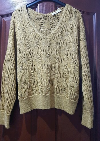 Peraluna Simli sarı Örgü Kadın triko Kazak - Görsel 2