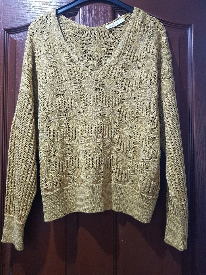 Peraluna Simli sarı Örgü Kadın triko Kazak - Görsel 2