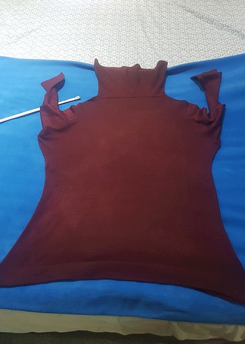 Bordo Oversize Boğazlı 3/4 kol Kadın Kazak - Görsel 6