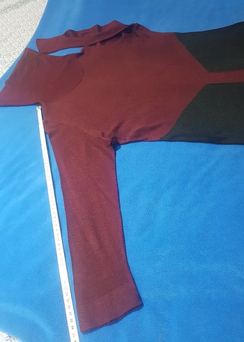 Bordo Oversize Boğazlı 3/4 kol Kadın Kazak - Görsel 5