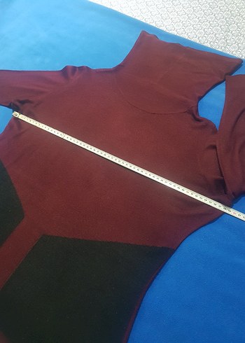 Bordo Oversize Boğazlı 3/4 kol Kadın Kazak - Görsel 4