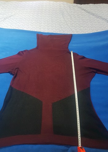 Bordo Oversize Boğazlı 3/4 kol Kadın Kazak - Görsel 3