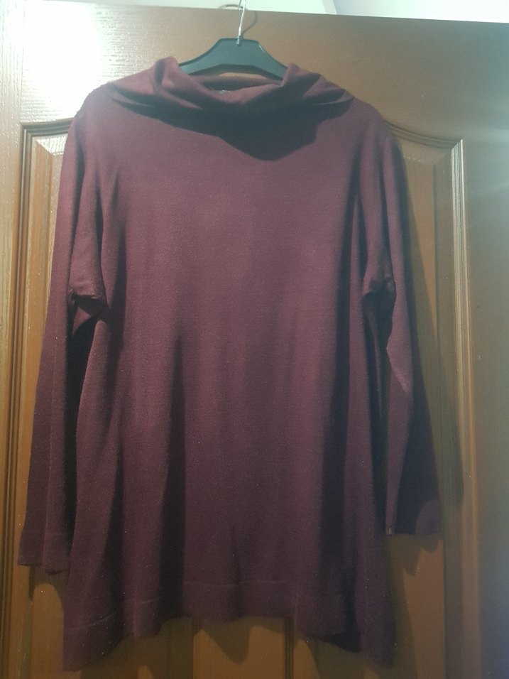 Bordo Oversize Boğazlı 3/4 kol Kadın Kazak - Görsel 2