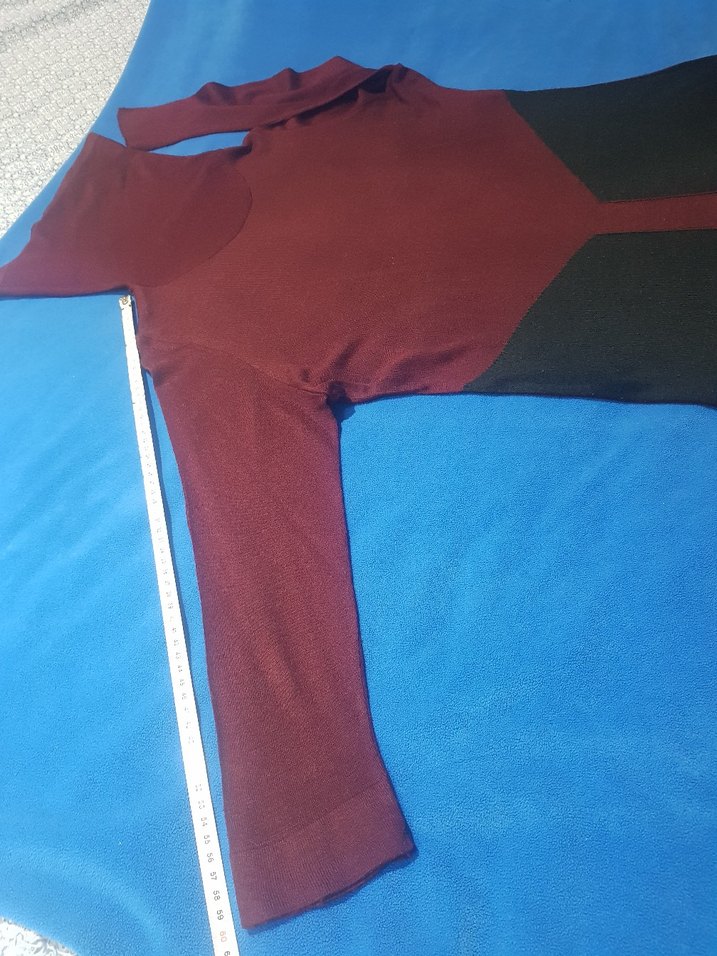 Bordo Oversize Boğazlı 3/4 kol Kadın Kazak - Görsel 5