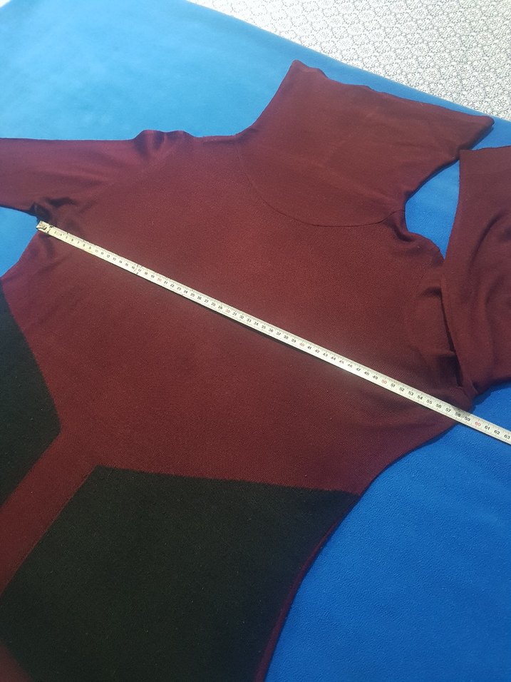 Bordo Oversize Boğazlı 3/4 kol Kadın Kazak - Görsel 4