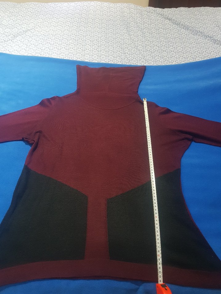 Bordo Oversize Boğazlı 3/4 kol Kadın Kazak - Görsel 3