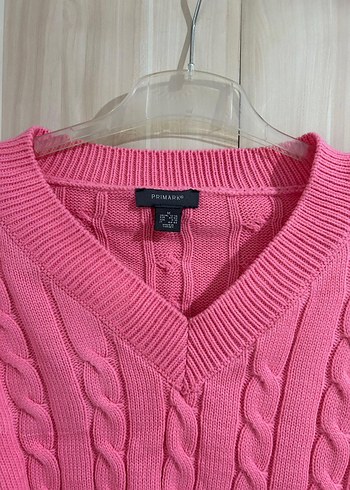 Pembe V Yaka Örgü Kadın Kazak - Görsel 3