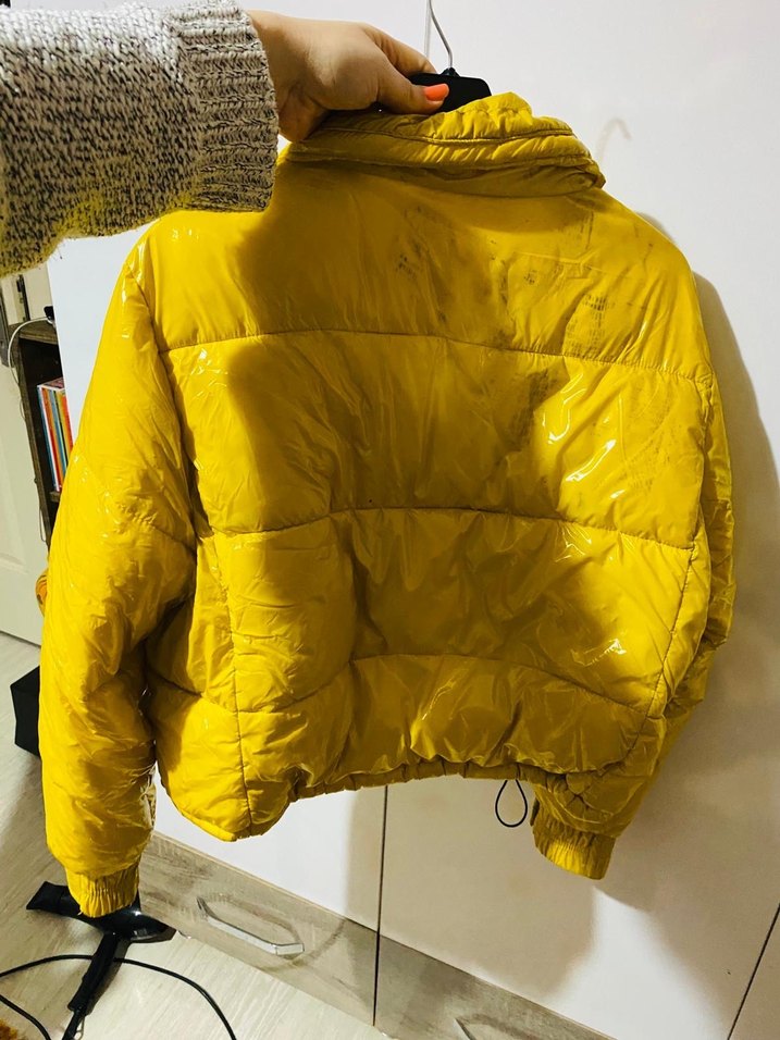 Sarı Parlak Mini Kadın Kışlık Mont - Görsel 5