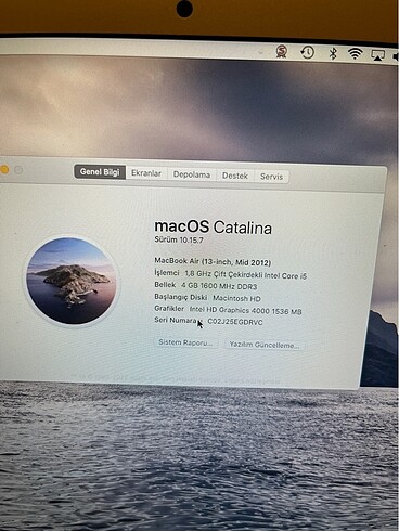 Apple MacBook Air mid 2012 , 13.3 inç ,128 GB