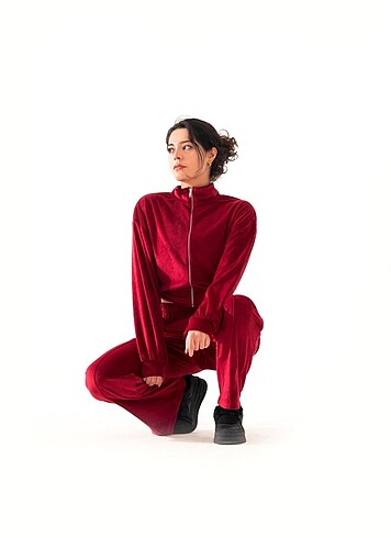 m Beden Bordo Kadife Eşofman Takımı
