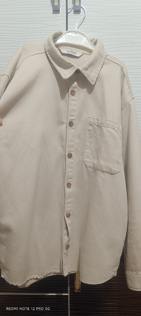 Bej Düğmeli Uzun Kollu Erkek çocuk gömlek - Görsel 2