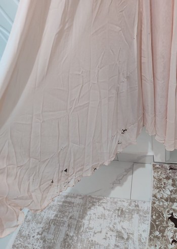 Pembe Dantel İşlemeli Uzun Kol Abiye Elbise - Görsel 3