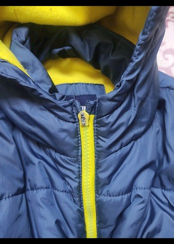 Mavi Kapüşonlu Fermuarlı Kış Montu - Görsel 6