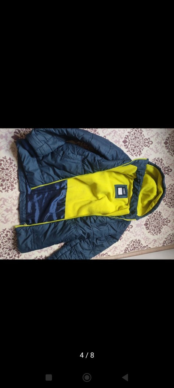 Mavi Kapüşonlu Fermuarlı Kış Montu - Görsel 4