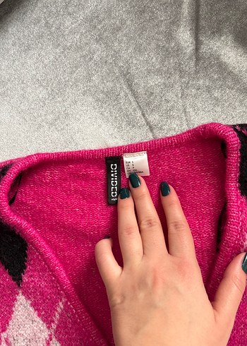 H&M Pembe Baklava Desenli Örgü Kadın Hırka
