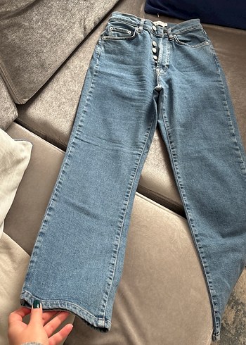 Diğer Düğmeli Kadın Mavi Denim Jean