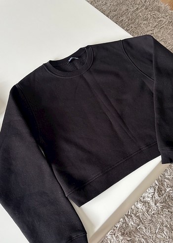 Siyah Kadın Basic Sweatshirt crop