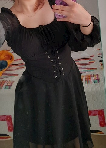 Korseli Siyah Gotik Mini Elbise - Görsel 2