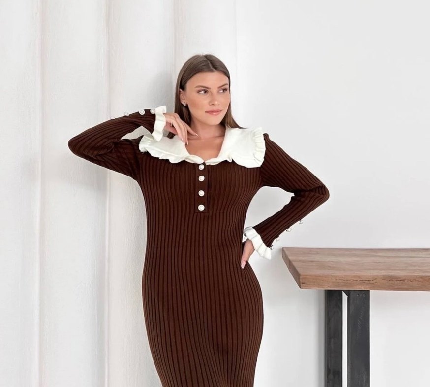 Triko elbise kahverengi - Görsel 3