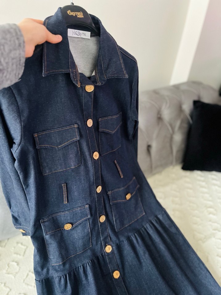 Kemerli Siyah Uzun Kot Elbise 36 38 uyumlu - Görsel 3