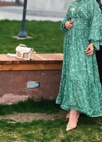 Yeşil uzun  Elbise - Görsel 2