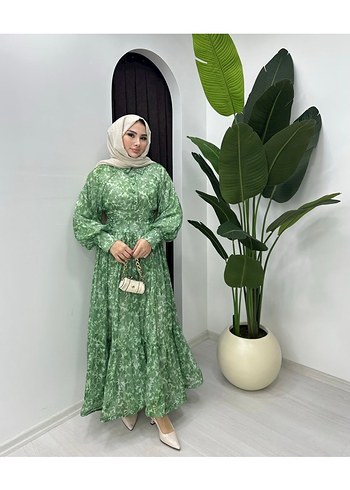 Yeşil uzun  Elbise - Görsel 3