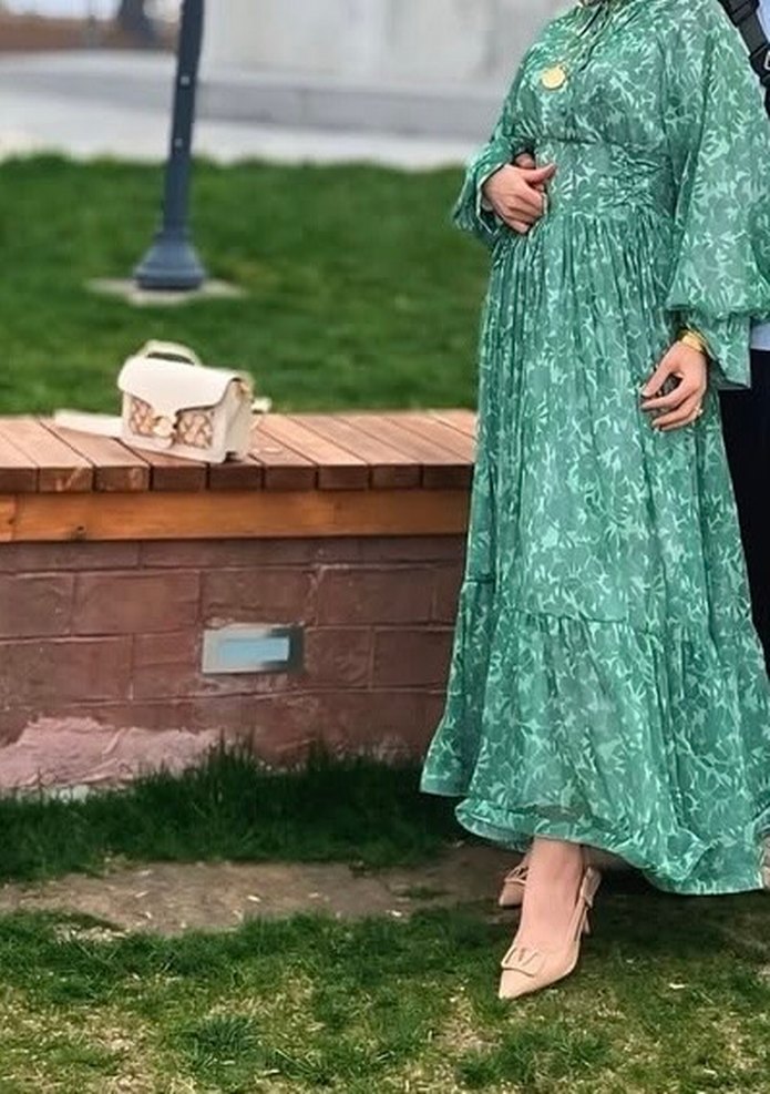 Yeşil Bohem Uzun Elbise - Görsel 2