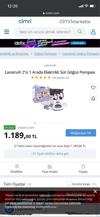 Beden Renk Lansinoh 2 li süt sağma makinası