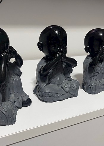 Siyah Koyu Renkli Üçlü Budist Figür Seti - Görsel 3