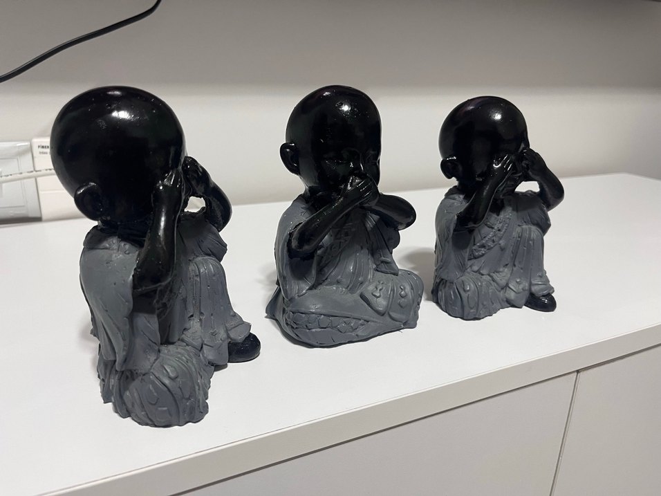 Siyah Koyu Renkli Üçlü Budist Figür Seti - Görsel 3