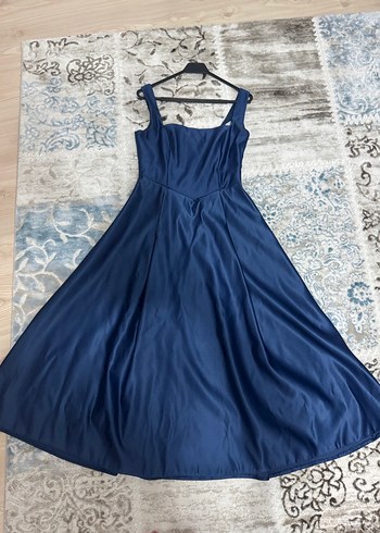 Lacivert Drapeli Uzun Elbise - Görsel 2