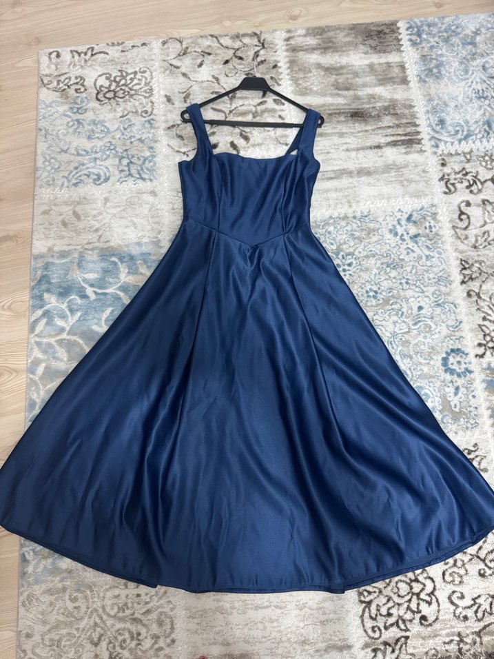 Lacivert Drapeli Uzun Elbise - Görsel 2