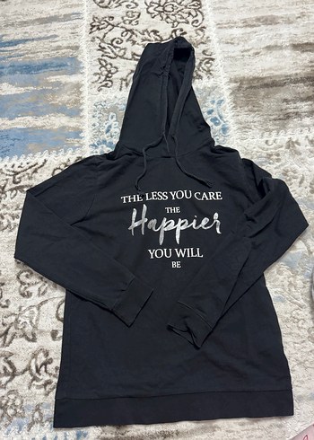Siyah Kapüşonlu Kadın Sweatshirt