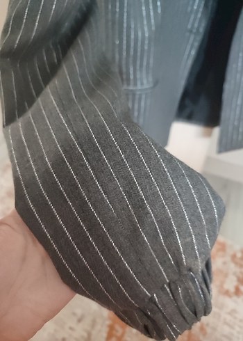 Zara Gri Çizgili Kadın Blazer Ceket