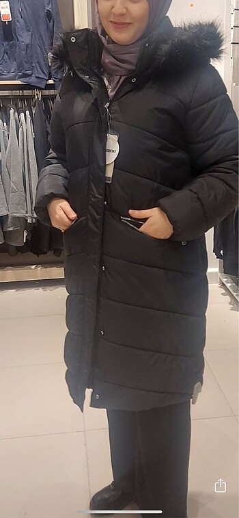 l Beden siyah Renk Kadın uzun şişme mont