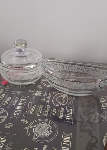 Nakış Desenli Gri-Beyaz Cam Servis Seti - Görsel 4