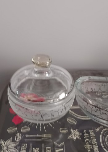 Nakış Desenli Gri-Beyaz Cam Servis Seti - Görsel 2